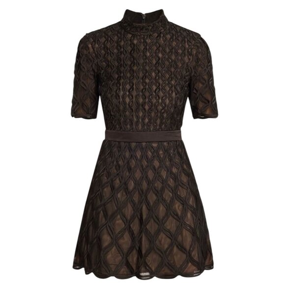 Jonathan Simkhai Costina Textured Crepe Fit and Flare Black Dress Architectural - Picture 3 of 16